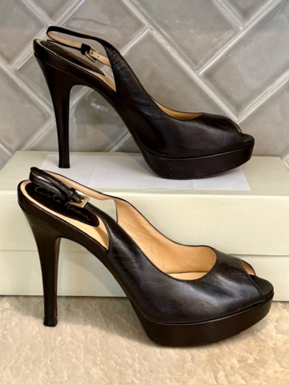 Cole Haan Nike Air 'Chelsea' Black Open Toe Slingback Pumps Size 9.5